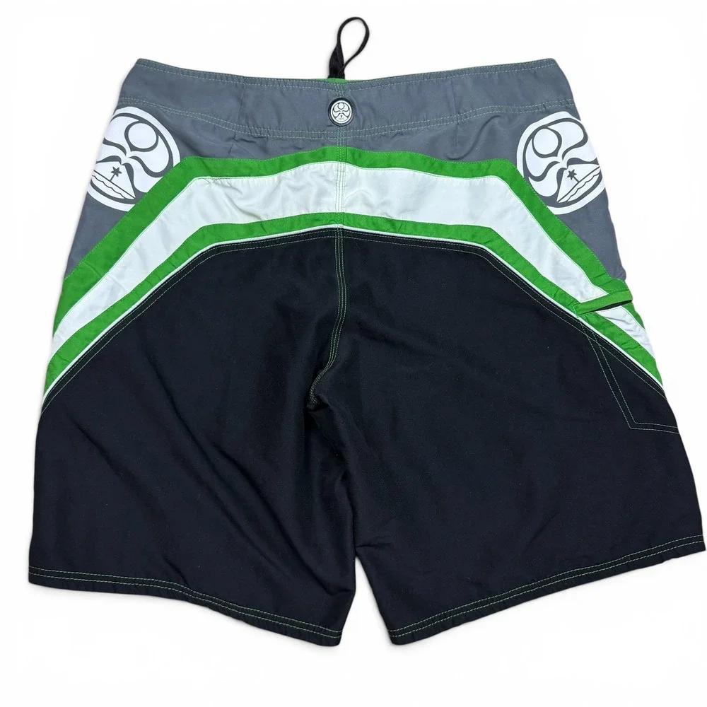 HIC Hawaiian Island Creations Mens Green Grey Board Shorts Swim Trunks Size 38